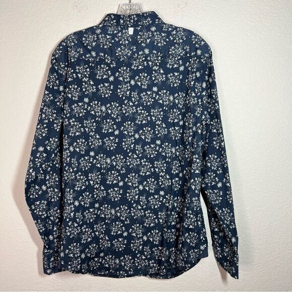 PaperDenim&Cloth Navy Blue Floral Stretch Long Sleeves Button Down Shirt Men’s L - Picture 3 of 6